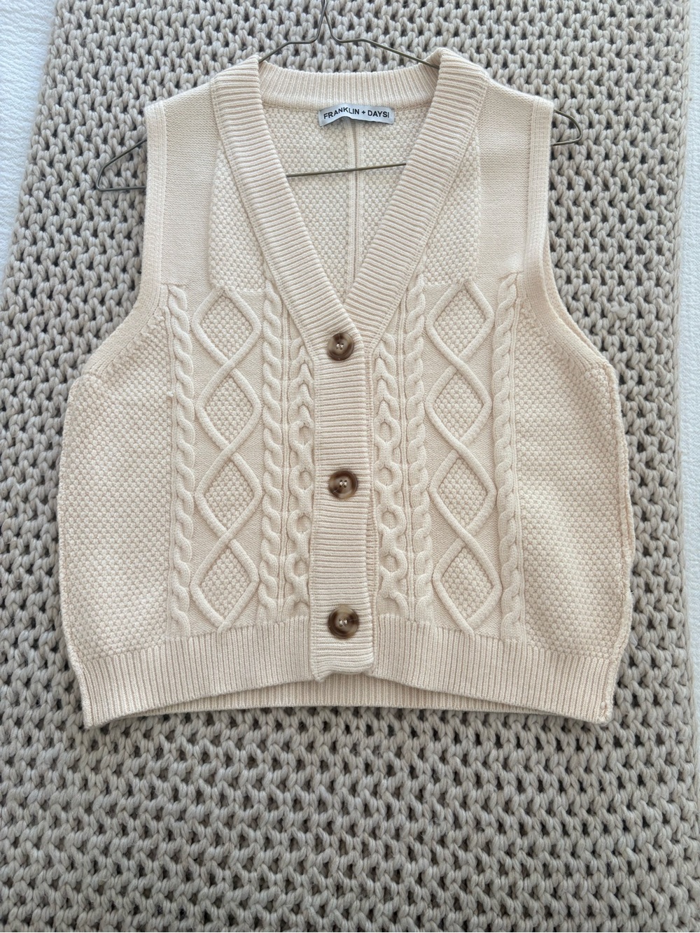 Cream Cable Knit Button Vest